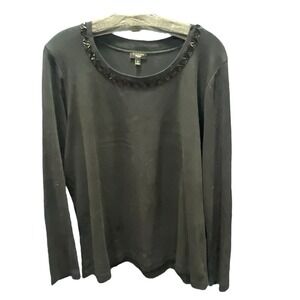 Talbots Black solid  beads at neckline